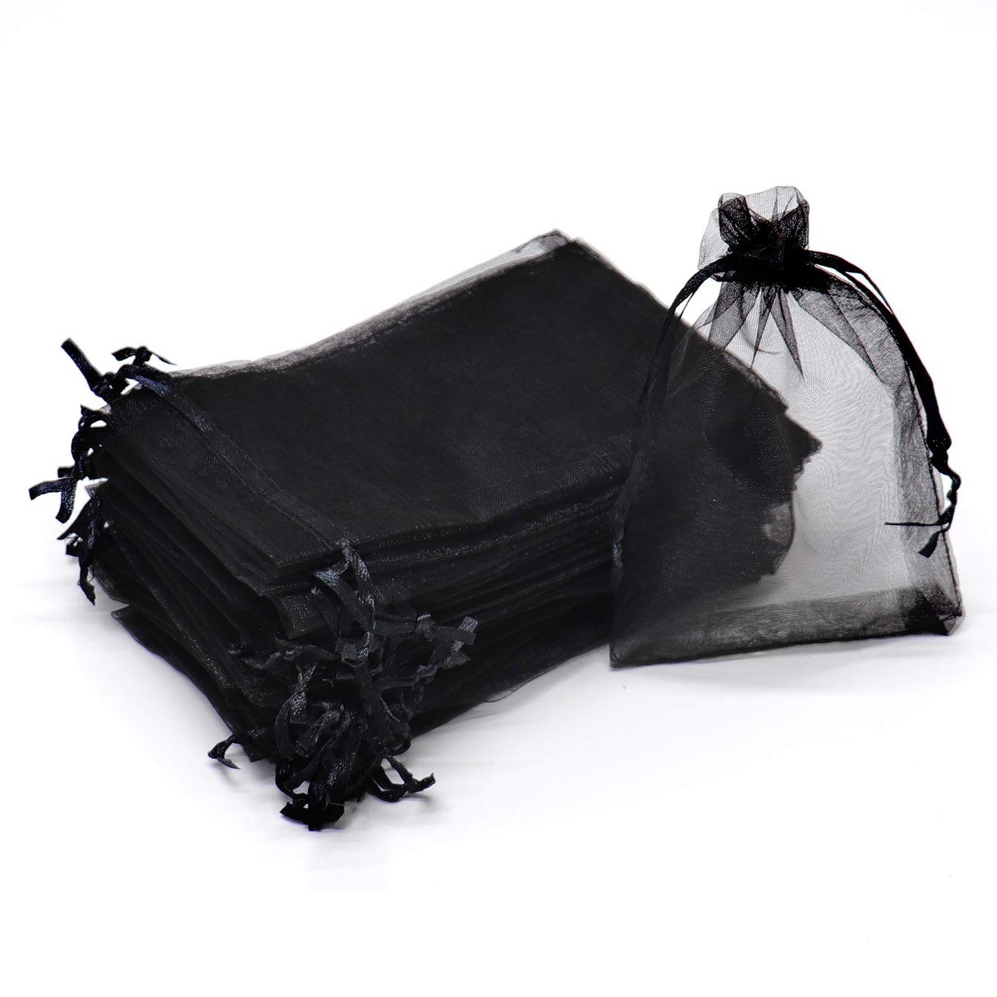 Bezall 50Pcs Organza Bags 5x7 Inch, Black Halloween Treat Bag with Drawstrings, Mesh Jewelry Gift Bags Funeral Party Favor Candy Pouches