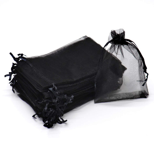 Bezall 50Pcs Organza Bags 5x7 Inch, Black Halloween Treat Bag with Drawstrings, Mesh Jewelry Gift Bags Funeral Party Favor Candy Pouches