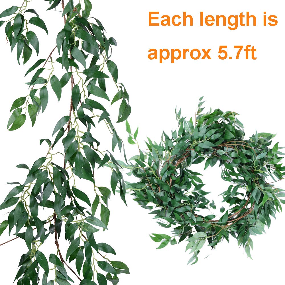 Artiflr 2 Pack Artificial Hanging Leaves Vines, 5.7 Ft Fake Willow Leaves Twigs Silk Plant Vines in Green for Indoor/Outdoor Wedding Decor