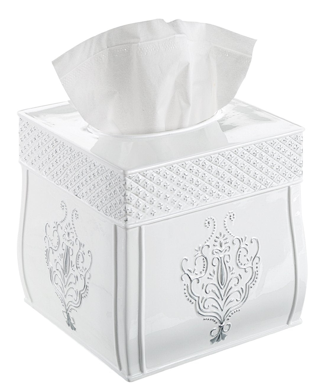 Vintage White Square Resin Tissue Box Cover with Bottom Slider