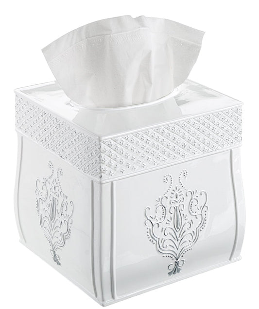 Vintage White Square Resin Tissue Box Cover with Bottom Slider