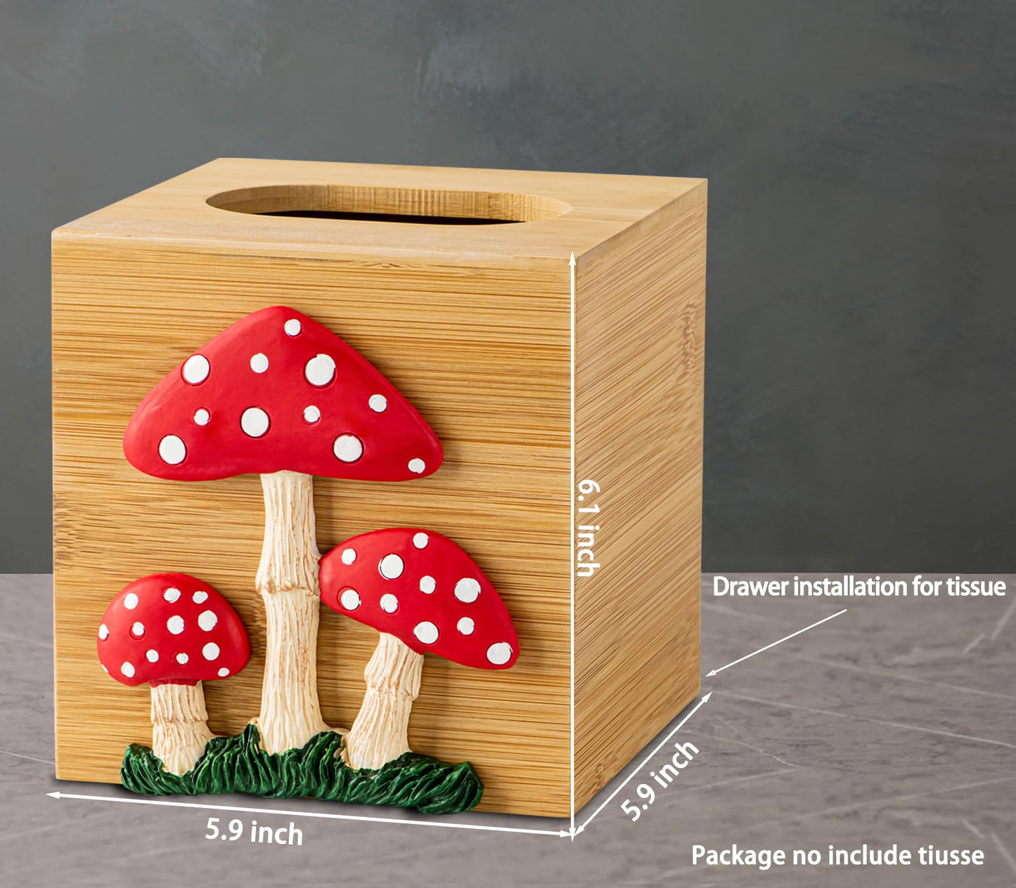 Mushroom Tissue Box Cover Square Tissue Box Holder Bamboo Tissue Box Holder Square Cube Decorative