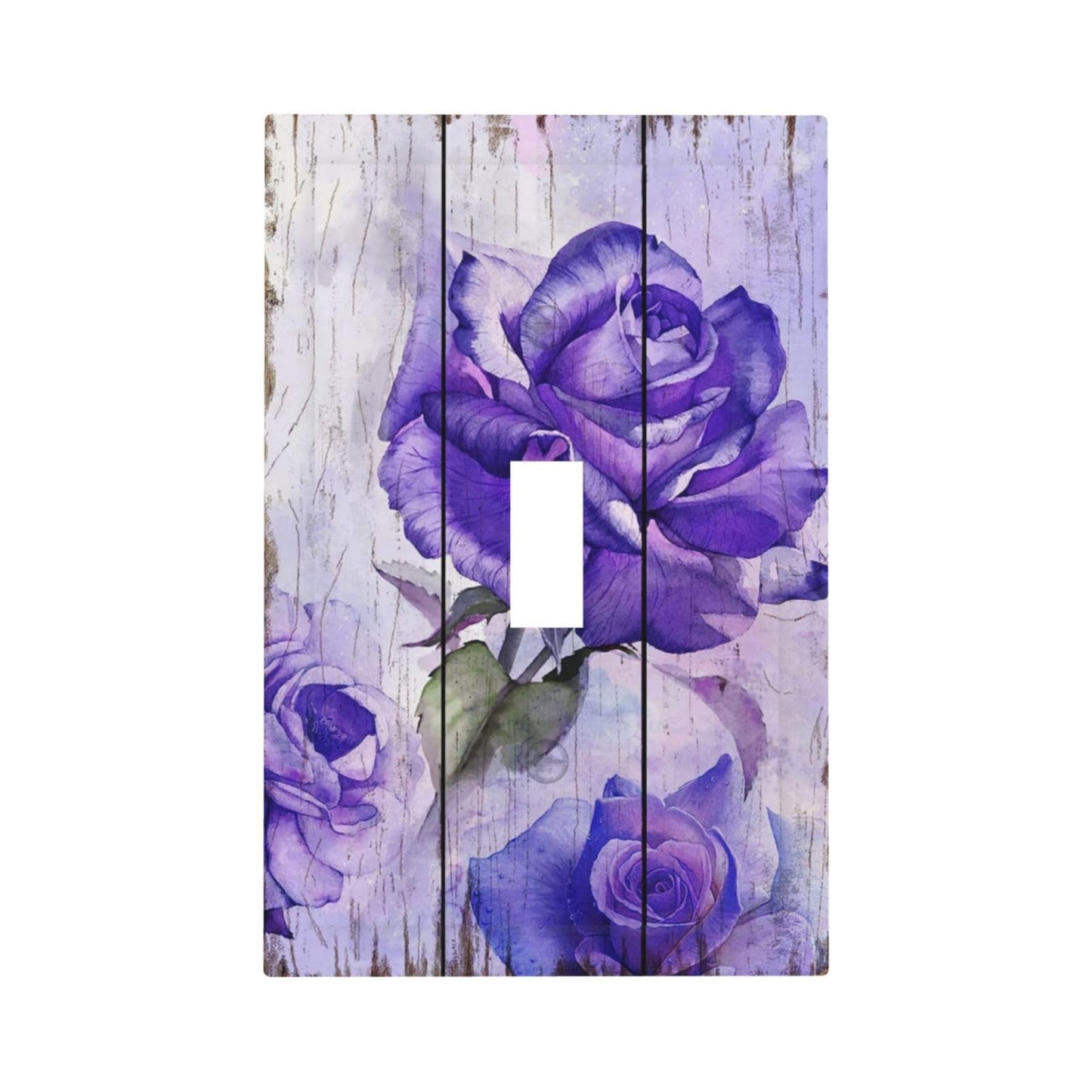 Spshian Light Switch Cover Purple Rose Flower Rustic Wood Plank 1 Gang Wall Plate Cover Single Toggle Outlet Covers Decorative Switchplate Electrical Faceplate for Farmhouse Bathroom Decor