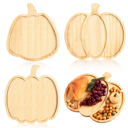 FOBSME 3 Pcs Pumpkin Wooden Charcuterie Boards Thanksgiving Serving Platters Halloween Pumpkin Wooden Serving Trays with Compartments Wood Dish Plates for Autumn Harvest Holiday Housewarming Presents