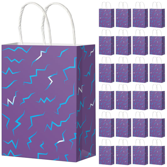 Hauwellter 24 Pcs Kpop Party Favor Bags, Purple and Blue K Pop Themed Kraft Paper Gift Bags with Handles, Bulk Goodie Treat Bag for Kpop Disco Halloween Birthday Party Supplies Decorations
