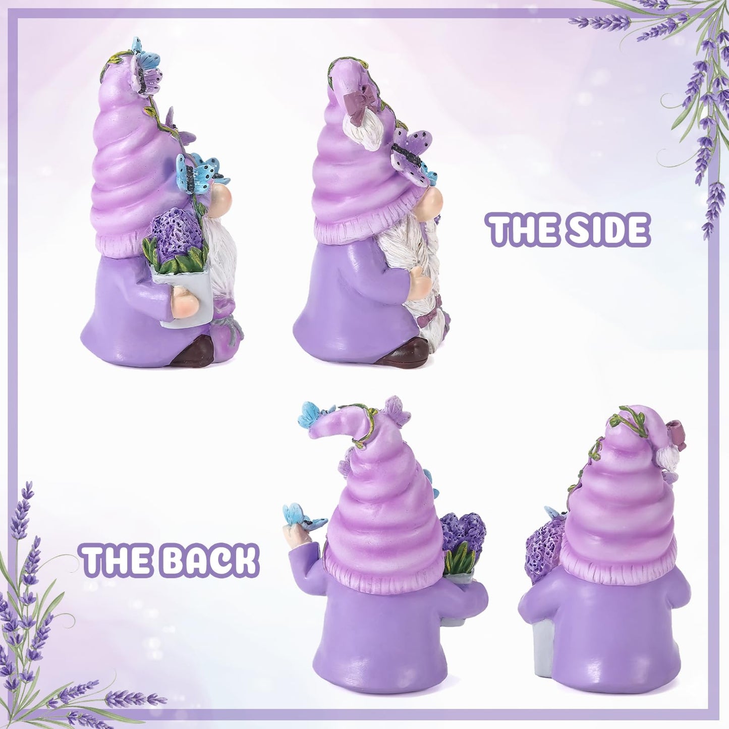 Ironlux 2Pcs Spring Lavender Gnomes Decor, Resin Purple Gnome Figurines with Butterfly, Indoor Outdoor Garden Gnomes Decorations for Home Yard, Cute Spring Gnomes Gifts for Women