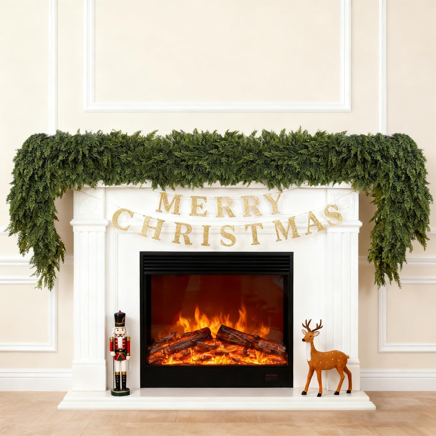 6/9ft Christmas Cedar Garland Artificial Realistic Soft and Thickness Green Faux Fake Full Cedar Pine Garland for Table, Mantle, Wall, Indoor, Outdoor Christmas Decorations (6FT)