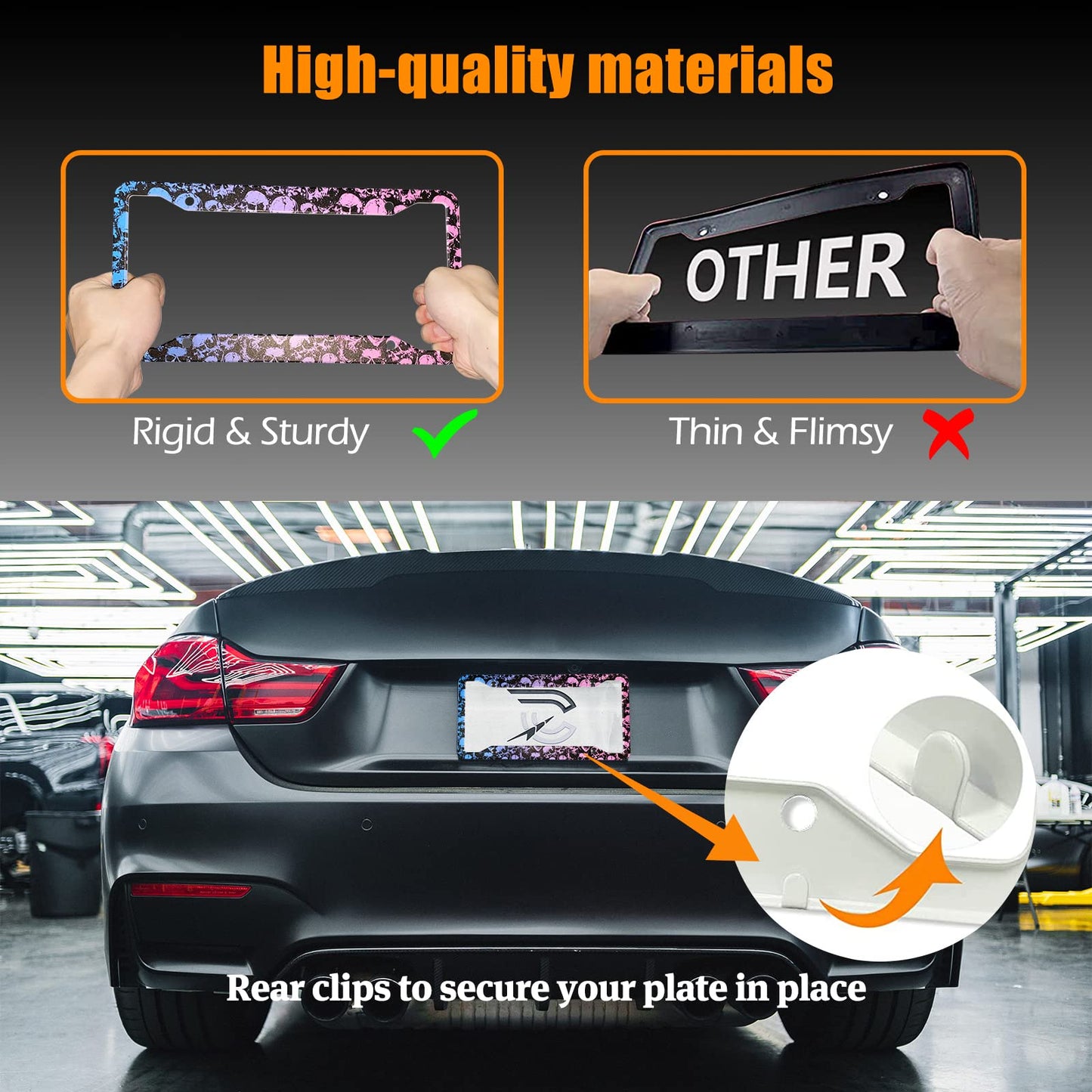 Skull License Plate Frames Skeleton License Plates Frame Holder Cover Metal Aluminum Halloween Car Tag for USA Ca Vehicle Standard Women Men(Set of 2, 12.3" x 6.3")