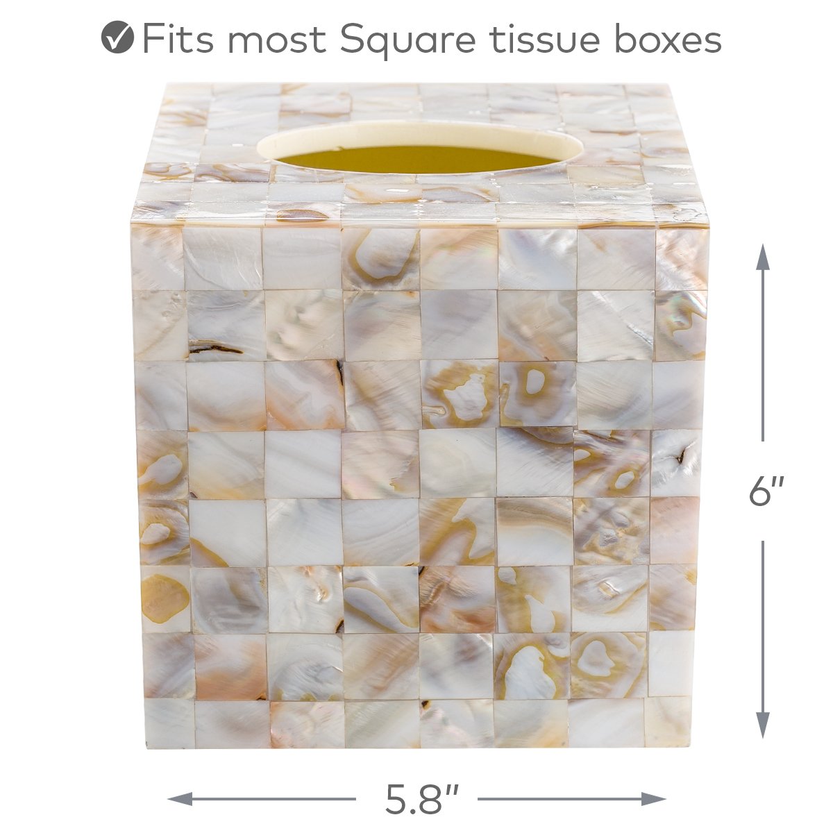 Milano Mother of Pearl Square Resin Tissue Box Cover with Bottom Slider