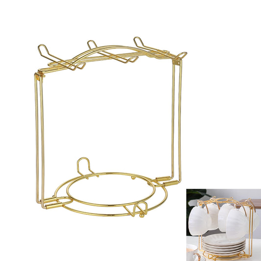 LXFNDZW Gold Metal Cup and Saucer Display Stand Tea and Coffee Cup Holder for Countertop, Coffee Station Organizer for Home or Bar Decor