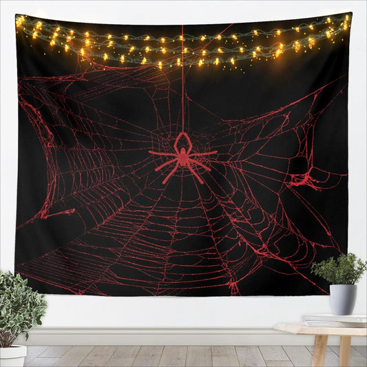 Manfei Halloween Spider Red Black Tapestry Living Room Bedroom Abstract Spiders Web Lines Wall Hangings Art Spider Web Tapestries for Home Decor 59.1x82.7