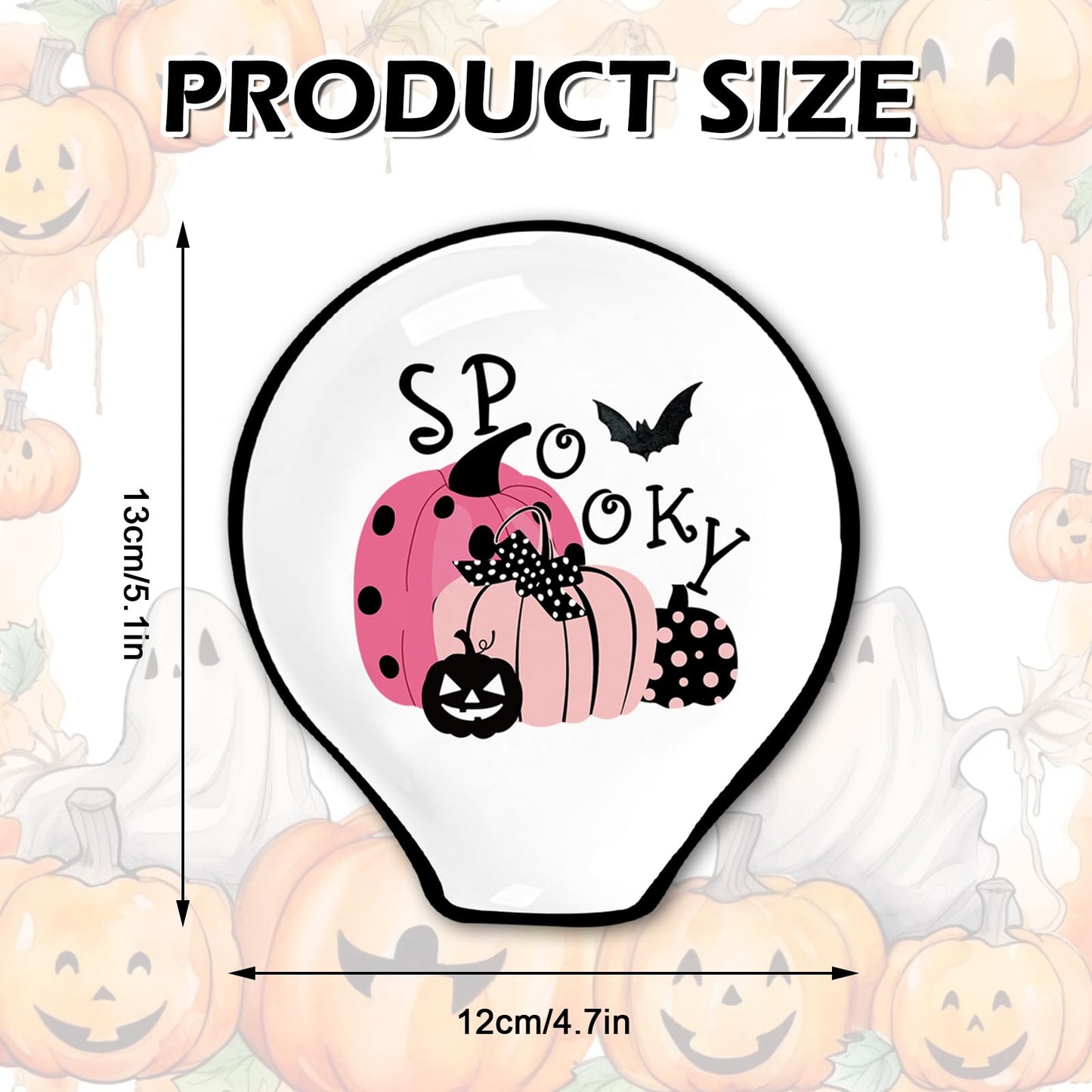 Whaline 2Pcs 4.7inch Halloween Ceramic Spoon Rest Pink Pumpkin Black Cat Small Coffee Spoon Holder for Home Coffee Station Bar Accessories