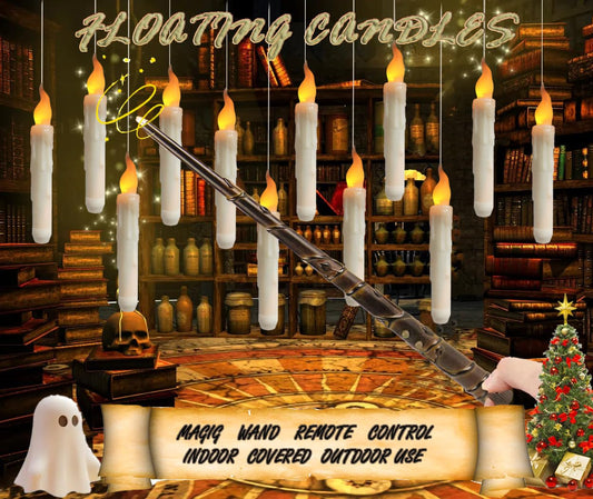 BaRiFanNova Floating Candles with Magic Wand Remote, 12 Pack LED Flameless Hanging Candles, Flickering Taper Lights Set for Theme Party Birthday Gift
