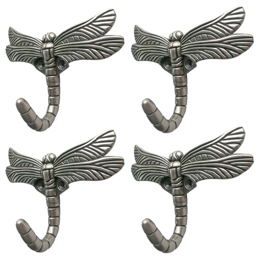 Lcyolada Dragonfly Hooks Wall Mounted Cloak Rack, Animal Heavy Duty Vintage Decorative Hooks, Indoor Outdoor Universal Cloak Rack Hooks for Coat Towel Robe Clothes Hats Bags Keys, Pack of 4