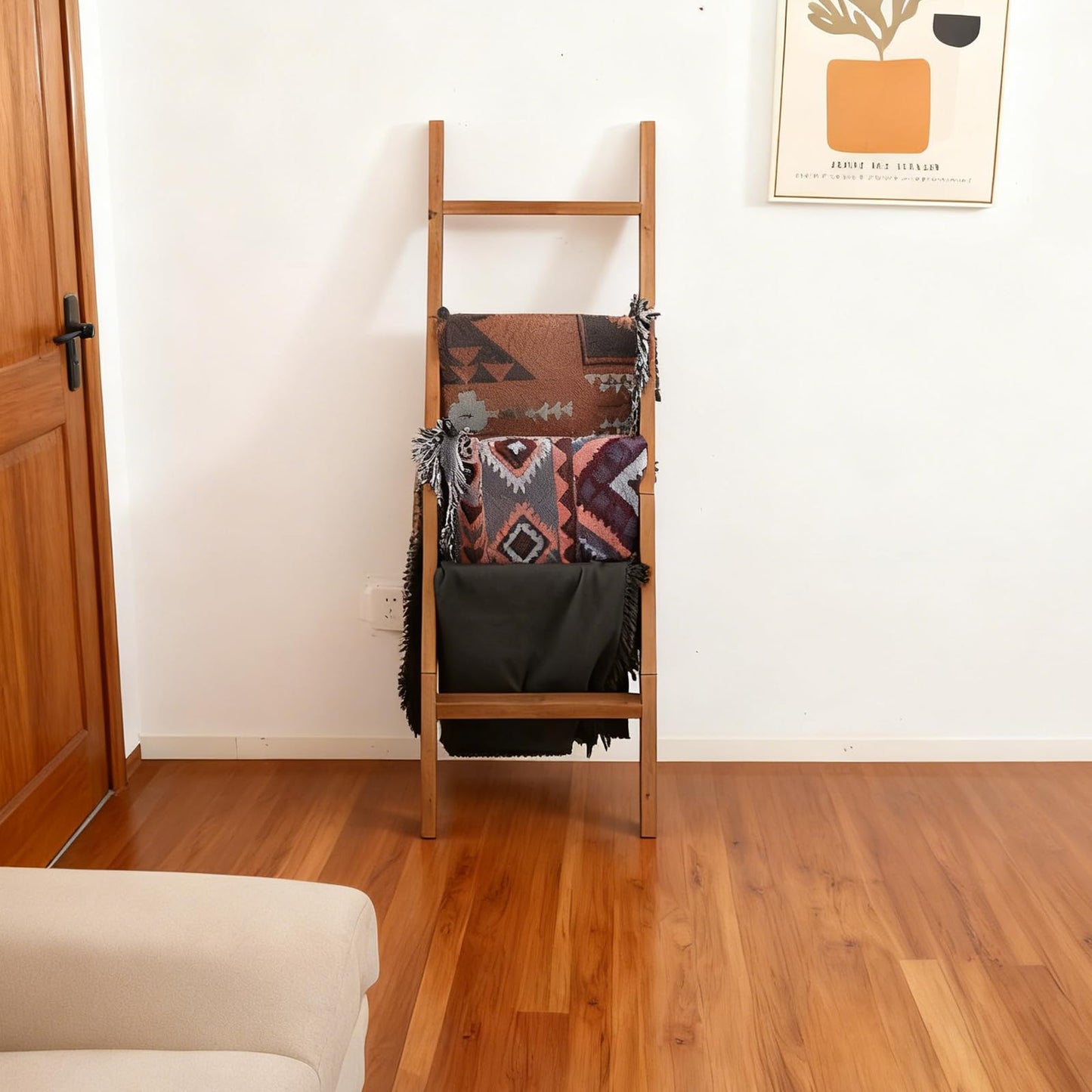 SwallowLiving Blanket Ladder – 58in Solid Wood Towel Ladder, Rustic Decorative Ladder for Blankets, Wooden Blanket Ladder Quilt Rack, Farmhouse Blanket Ladder for Living Room & Bathroom