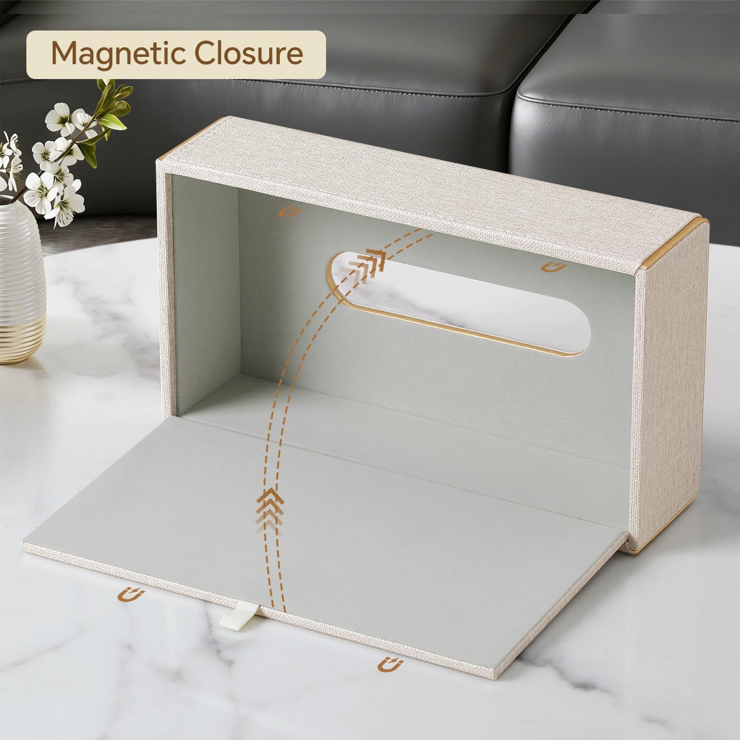 JLAMBOM Linen Tissue Box Cover Rectangle, 4 Sizes PU Leather Tissue Box Cover with Bottom, Decorative Tissue Holder for Bathroom Nightstand Car Office (Low Profile – Fits Tissue Boxes Up to 2.2" Tall)