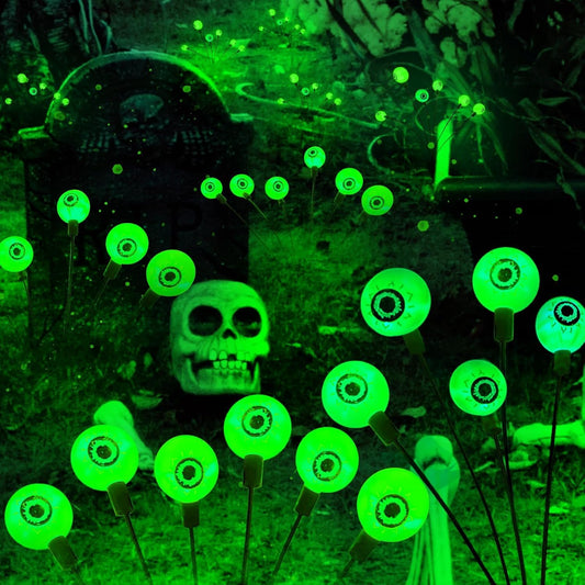 Halloween Decorations Outdoor Eyeball Lights, 2 Packs 12 LEDs Solar Halloween Pathway Lights Swaying by Wind, Waterproof Solar Halloween Stake Lights for Garden Yard Porch Patio Pathway
