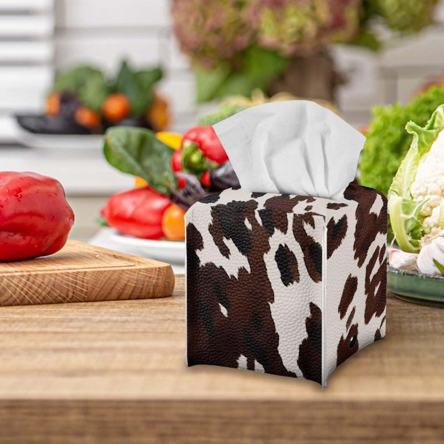 Eheartsgir Brown Cow Print Tissue Box Cover Square Anti-Stains Waterproof Tissue Box Holder Napkin Holder with Bottom Strap for Car Bathroom Bedroom Night Stands Decor