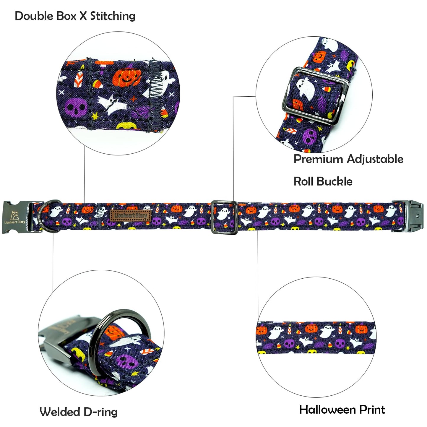 Lionheart Glory Fall Halloween Pumpkin Dog Collar - Heavy Comfortable Adjustable for Medium Dogs, Girls, Boys - Cute Pet Gift