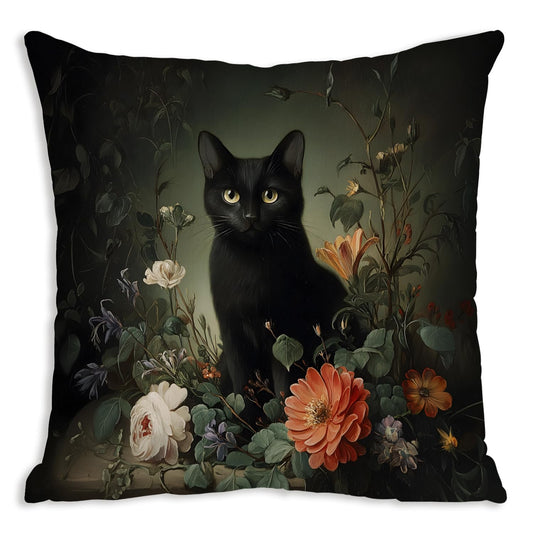 DWSHX William Morris Inspired Design Floral Pillow Covers, Vintage Black Cat Print Throw Pillow Covers Home Decor, Retro Pillowcase Cushion Cover for Bed Sofa Living Room (Black cat-4, 18x18inch)