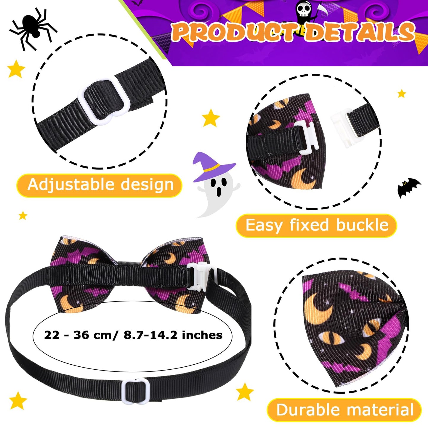 120 Pcs Halloween Dog Bow Tie Collar Set Includes 60 Pumpkin Dog Grooming Bowtie Bow Ties Pet Neckties Collar Holiday Accessories for Cat Doggy