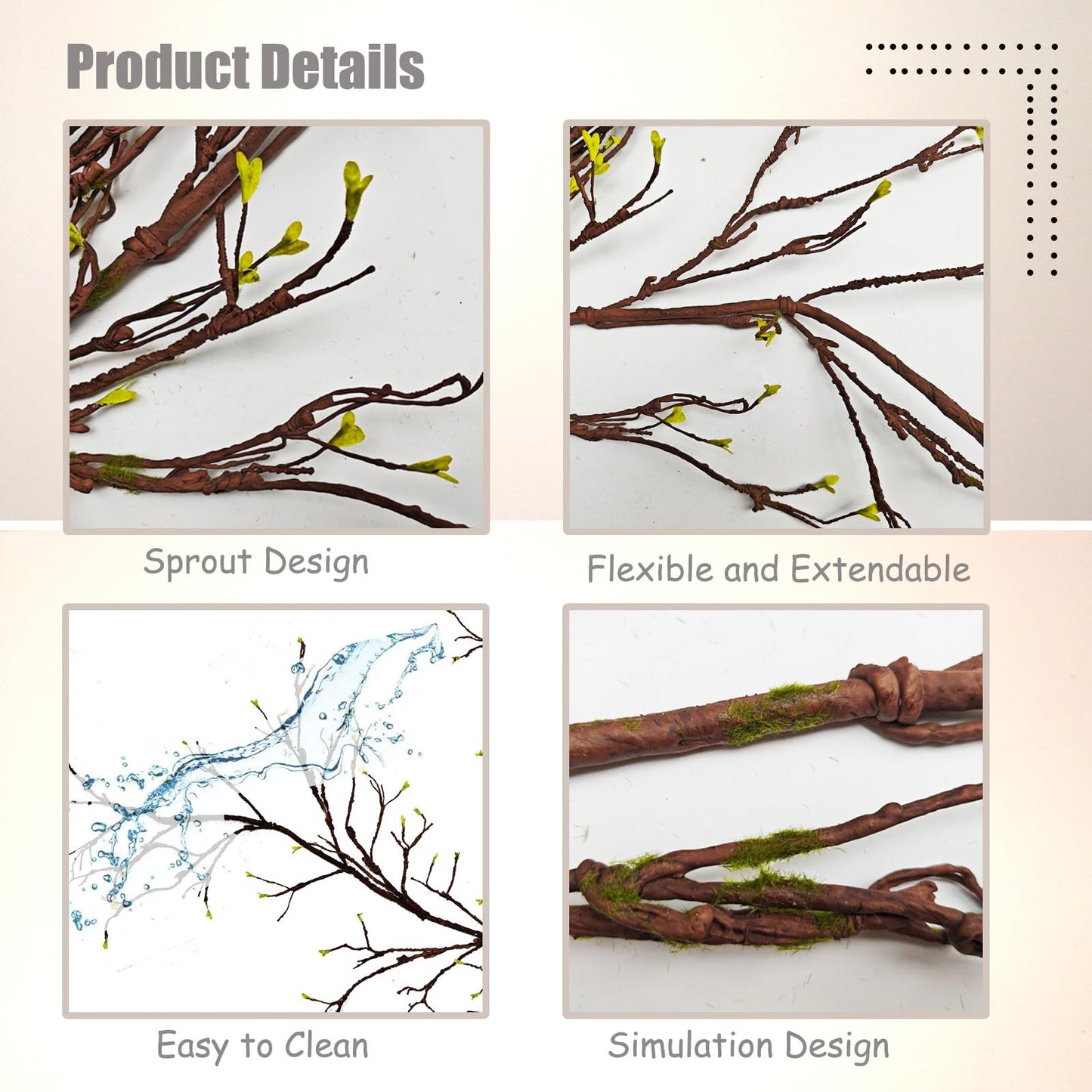 118 Inches Artificial Fake Tree Branches for Decoration, Malleable Floral Tree Branches with Sprout, Twigs Vines Ivy Rattan Grapevines Wall Fake Hanging Plants, Arch Jungle for Home Wedding