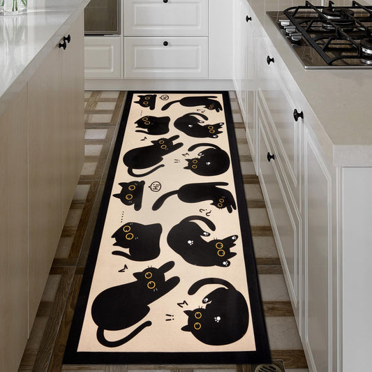 LSYDCARM Black Cat Mat, Cute Kitchen Mats for Floor Non-Slip Rug for Indoor & Outdoor, Doormat Cute Rug for Kitchen & Living Room Decor Machine Washable (47x19inch
