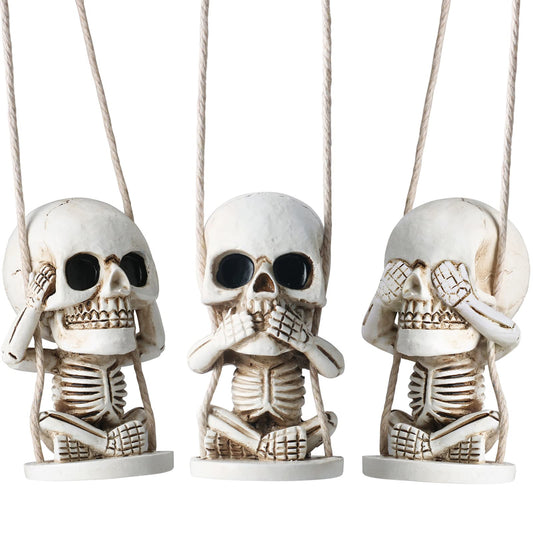 Skull Decor for Rear View Mirror Accessories Spooky Halloween Tree Ornaments Swinging Skeleton Hanging Ornament Car Charms Truck Stuff for Men Women Auto Stuff Jeeps Goth Fathers Gifts for Husband Dad