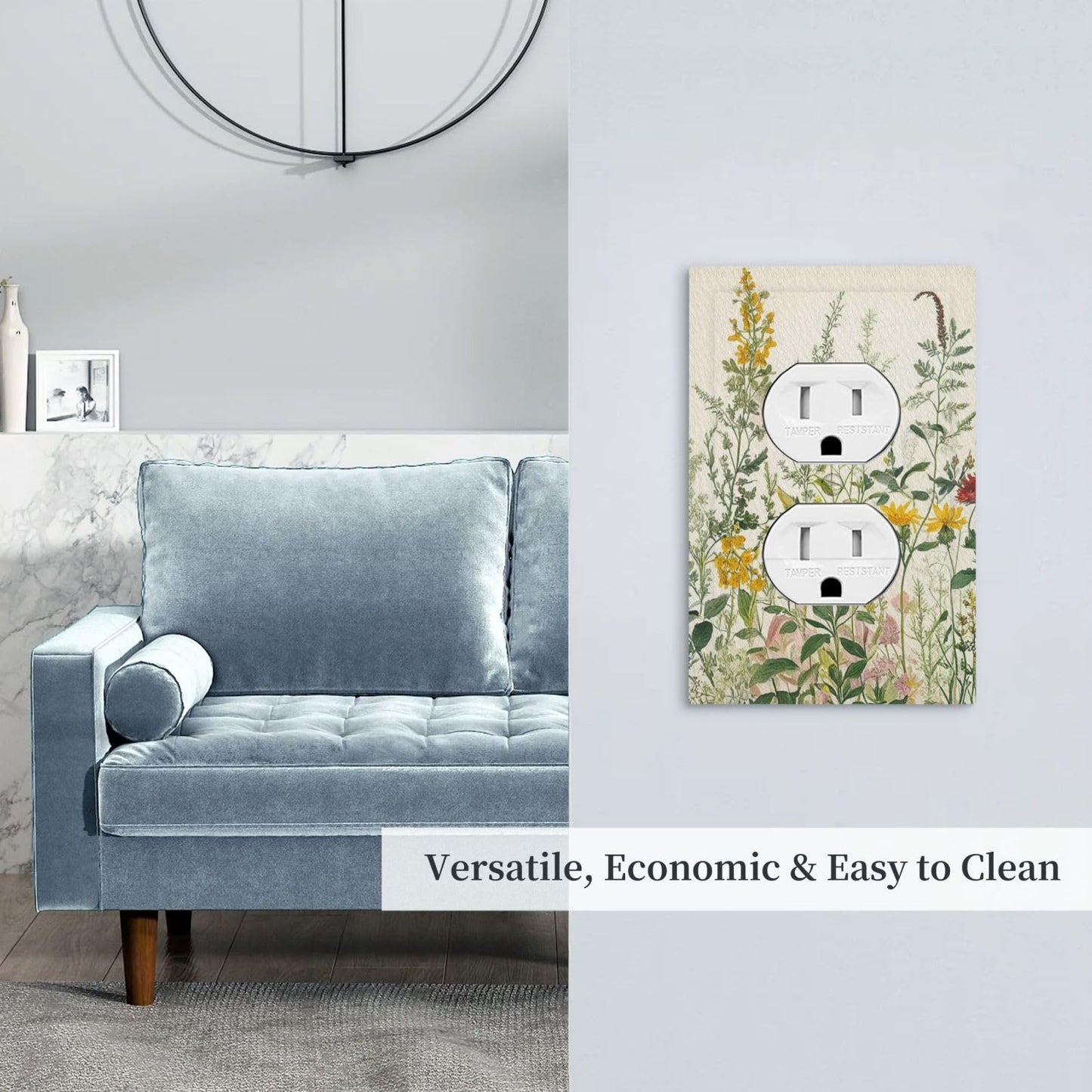 Yamxbfa Decorative Outlet Covers Rustic Beige Wildflower Green Plants Yellow Floral 1 Gang Duplex Light Switch Cover Plate Wall Plates for Electrical Outlets Electrical Switchplate Face Plate