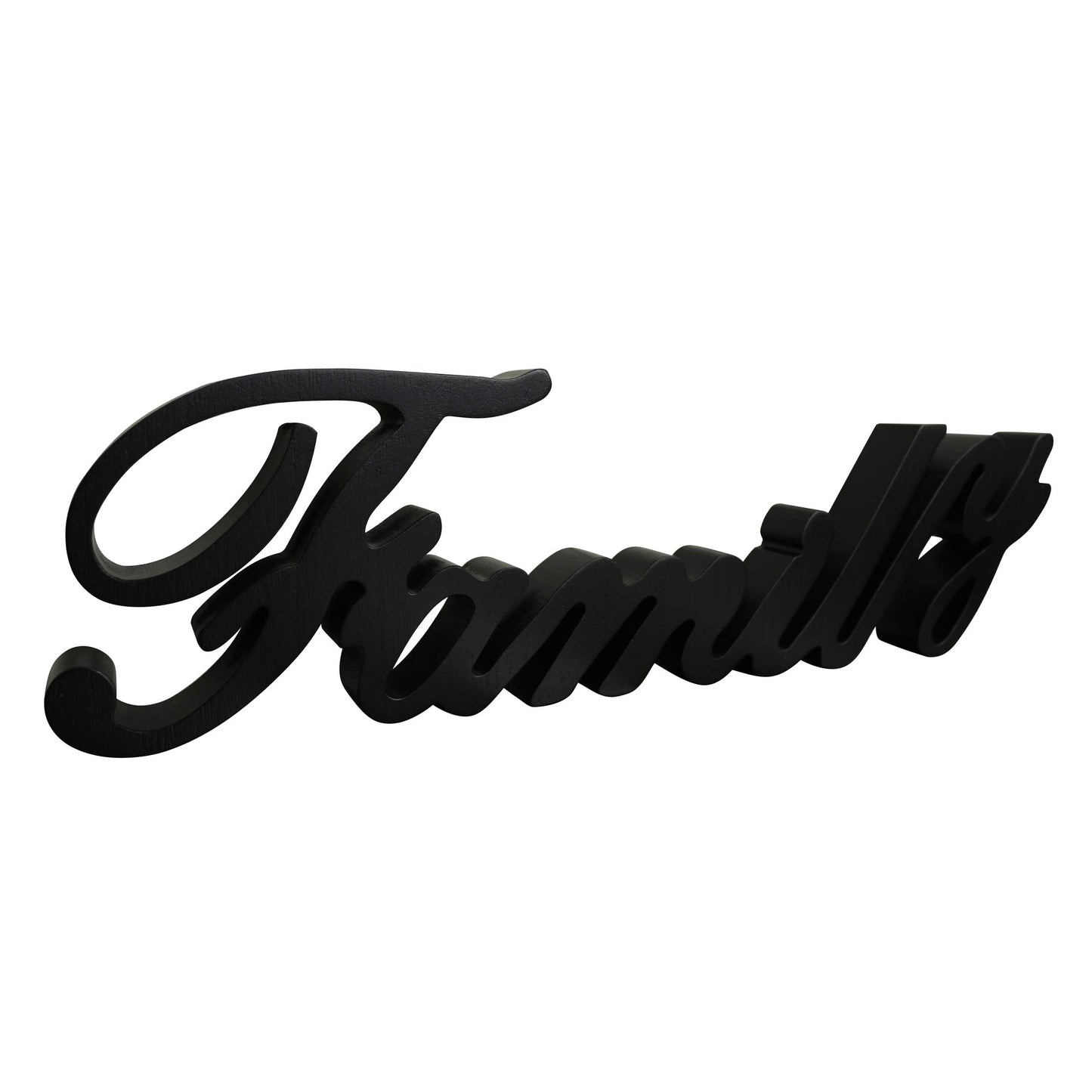 CVHOMEDECO. Matt Black Wooden Words Sign Free Standing "Family" Tabletop/Shelf/Home Wall/Office Decoration Art, 15-3/4 x 4-1/2 x 1 Inch