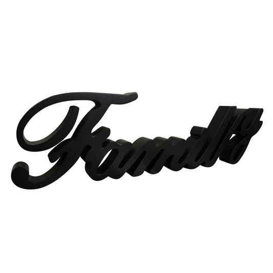 CVHOMEDECO. Matt Black Wooden Words Sign Free Standing "Family" Tabletop/Shelf/Home Wall/Office Decoration Art, 15-3/4 x 4-1/2 x 1 Inch