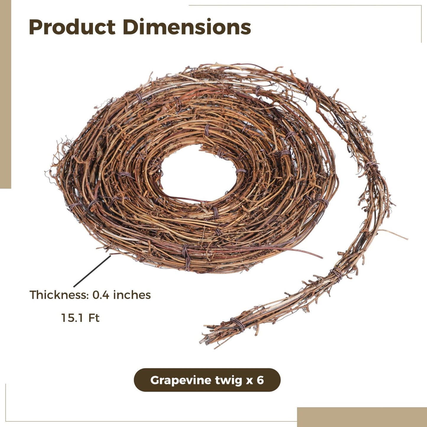 6 PCS Grapevine Garland - DIY Crafts Natural Grapevine Twig Vines, 15 Feet Vines Garland Wreaths for Wedding House Holiday Door Vase Wall Decor