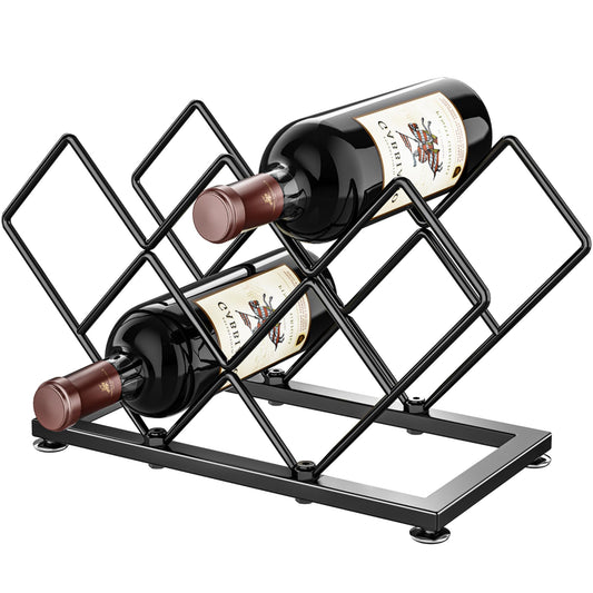 POKIPO Countertop Wine Rack - 7 Bottles Metal Small Wine Rack Wine Bottle Holder Storage Space Saving for Home Kitchen Bar Tableop Cabinet Pantry