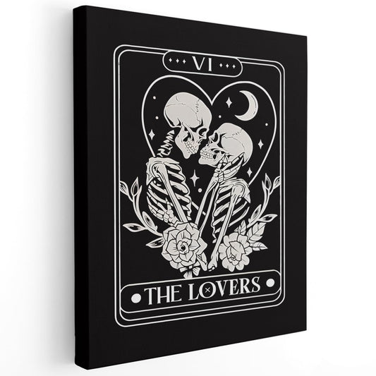 APJYM Gothic Skeleton Wall Decor, Tarot Card the Lover Canvas Wall Art, Gothic Halloween Witchy Room Decor, Witch Stuff, 11x14 Inches Framed