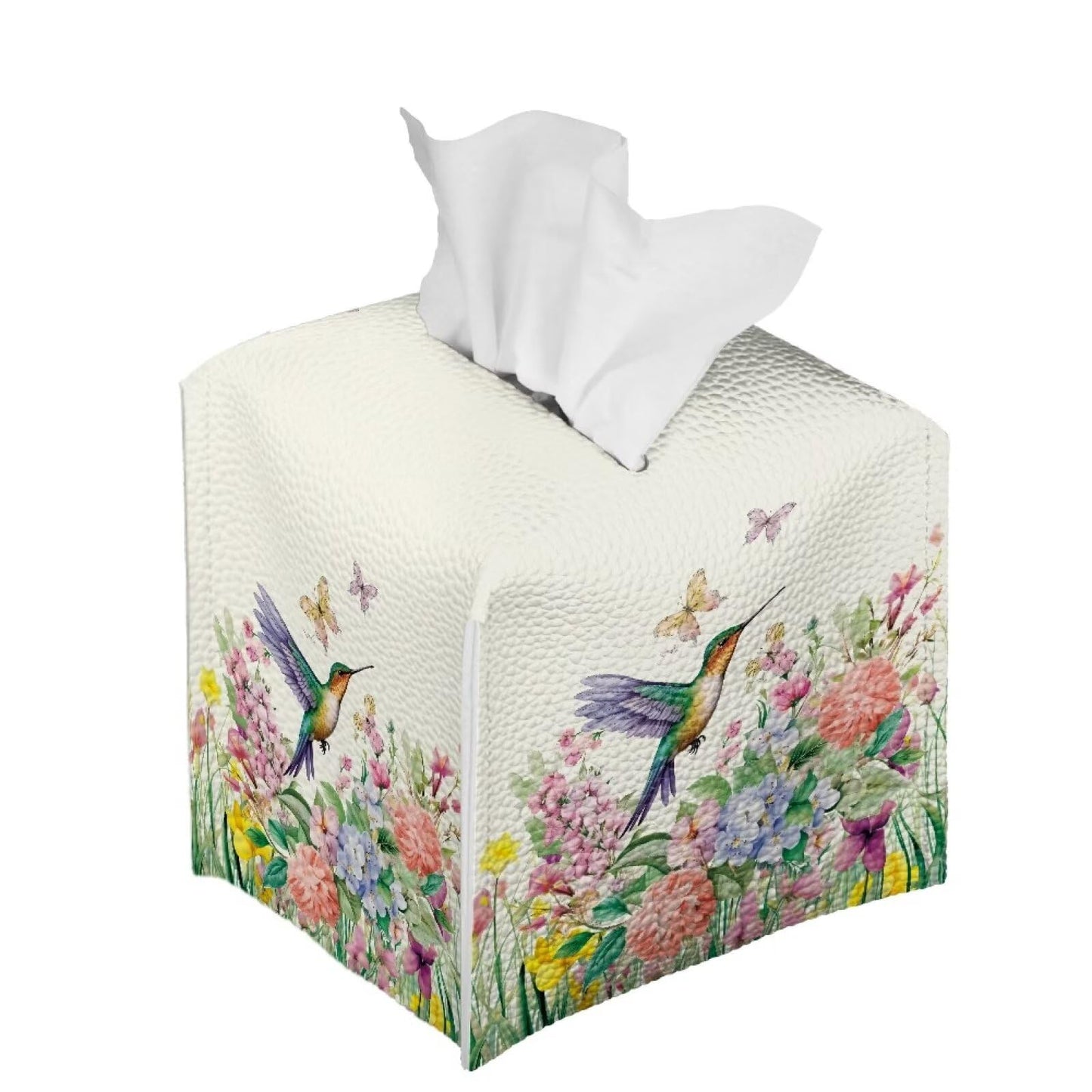 ZUXONGSY Hummingbird Tissue Box Cover Floral Leather Tissue Box Cover White Tissue Box Covers Cube for Countertop Tissue Boxes Bathroom Car