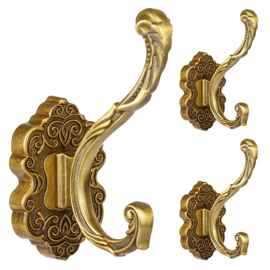 Draupnir 3PCS Coat Hooks Wall Mount, Vintage Decorative Wall Hooks Antique Brass, Rust Resistant Wall Hooks for Hanging Coat,Towel,Key,Cloth,Hat