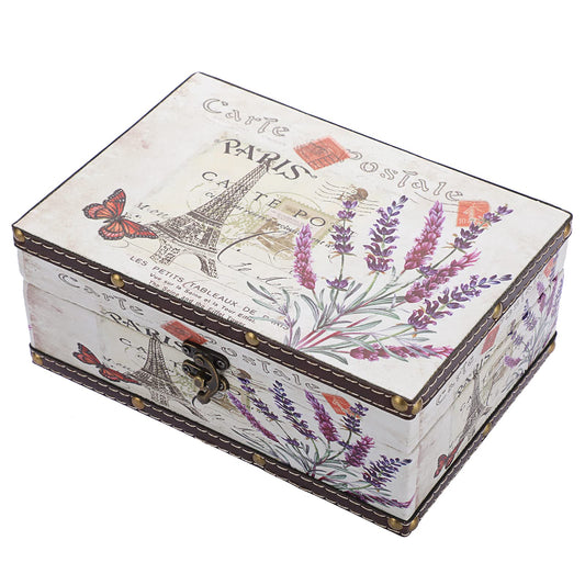 Hipiwe Chest Treasure Box Vintage Wooden + PU Leather Decorative Trinket Jewelry Box Memento Case Box Keepsake Box Gifts Home Decor (Lavender)