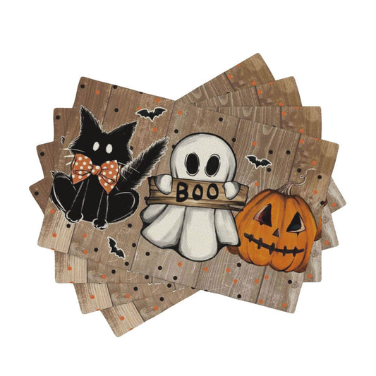 Trick Or Treat Pumpkin Halloween Garden Placemat Set of 4,12x18 Inch Bat Boo Cat Polka Dot Fall Garden Linen Washable Fabric Table Mats for Halloween Decoration Kitchen Dining Table Place Mats