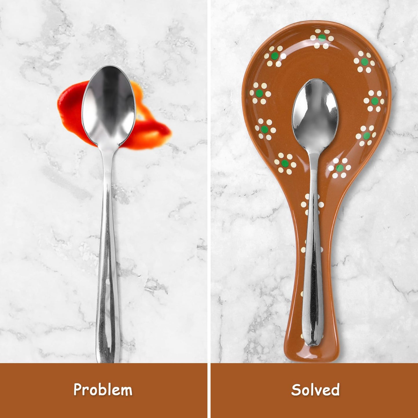 FYSUIMU Cielito Lindo 8.7 Inch Ceramic Spoon Rest for Kitchen Counter & Stove Top Brown Mexico Fiesta Cooking Spoon Holder for Utensils Home Decorations
