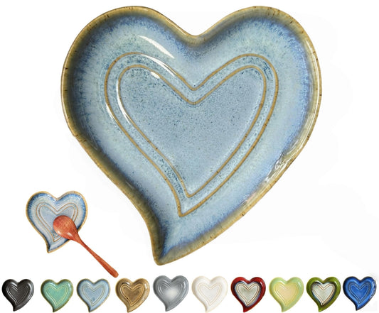 Ceramic Spoon Rest for Stove Top, Heart Cute Spoon Rest for Kitchen Counter, Cooking Spoon Holder for Kitchen Counter, Utensil Rest Spatula Rest Ladle Holder Tong Rest (Retro Ocean Blue)
