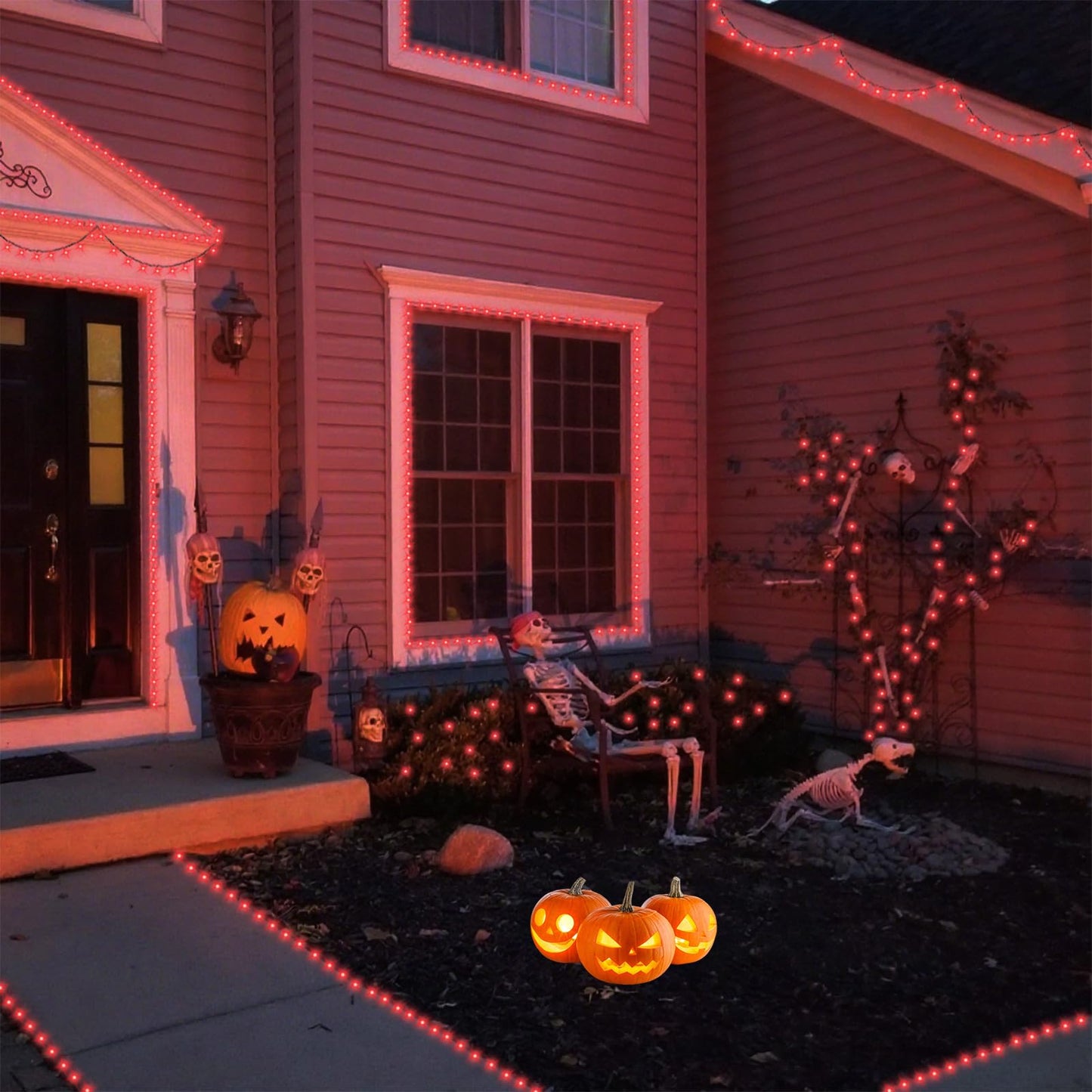 YEGUO String Lights Battery Operated, 2 Pack Each 33ft 100 LED Red Halloween Lights Outdoor Waterproof, Green Wire Christmas Light Indoor with Remote