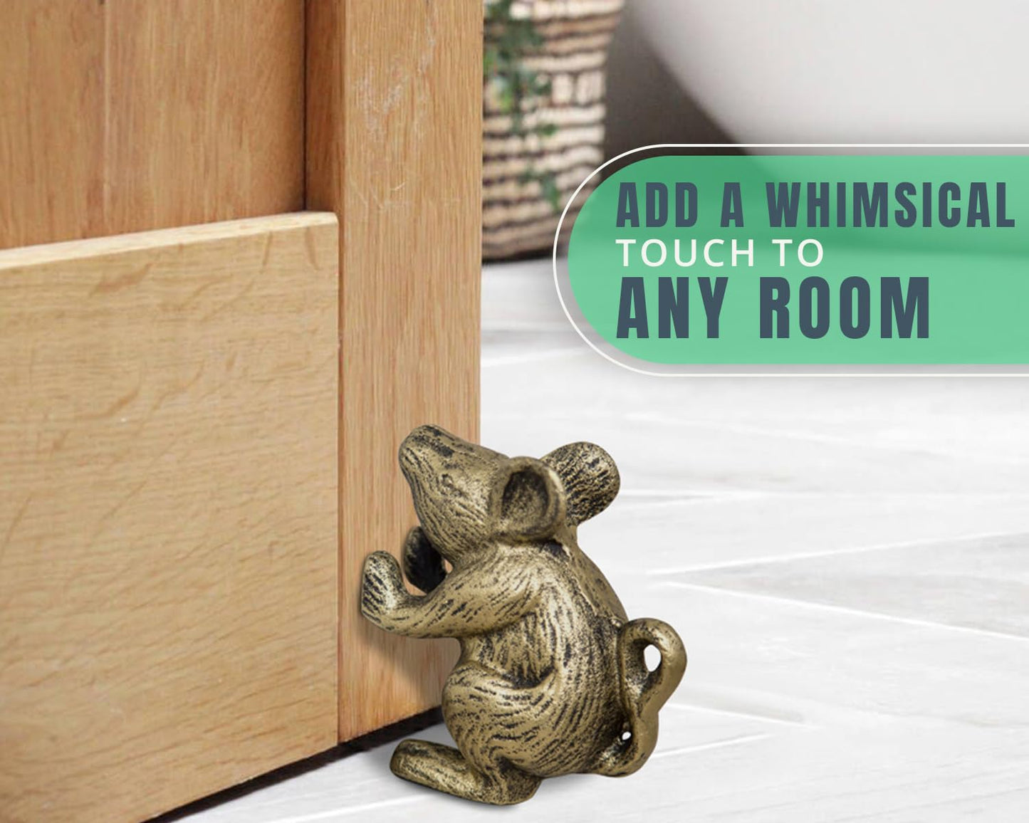 Comfify Cast Iron Mouse Door Stop – 1 Piece – Decorative Rustic Door Holder for Bedroom, Bath, and Exterior Doors – Antique Gold Finish