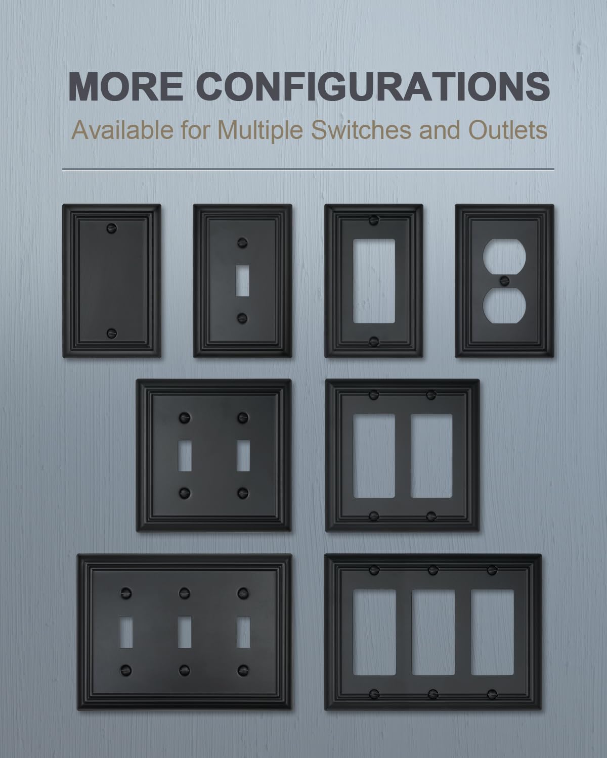 ZILLSEA Decorative Framed Design Switch Plates Outlet Covers, Duable Metal Wall Plates (Black/1 Decorator 4 Pack)