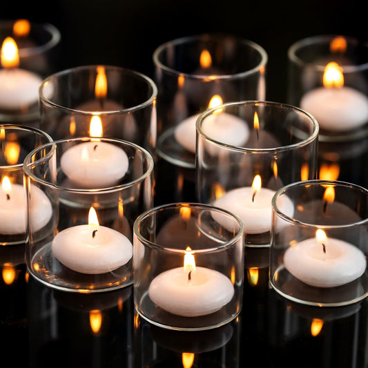 Romadedi Votive Tealight Candle Holders - 12 pcs Clear Glass Tea Light Holders Bulk Small Table Centerpieces Wedding Decor Party Dinner Home Decorations Festivals Christmas