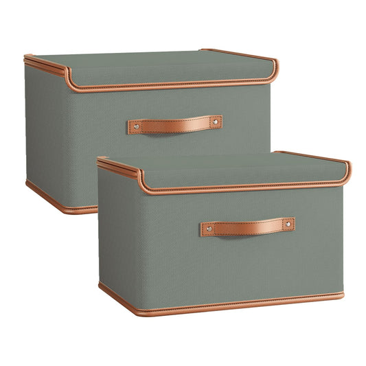 Tuza 2 Pack Storage Bins with Lids, Collapsible Closet Organizer Container, Fabric Organizer Box with Handles, Decorative Storage Boxes with Lids for Organizing Clothes, Blanket, Grey, Large