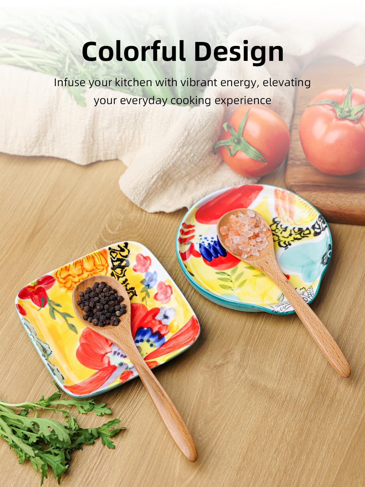 Ceramic Handmade Spoon Rest Set of 2, Colorful Hand Painted Spoon Holder