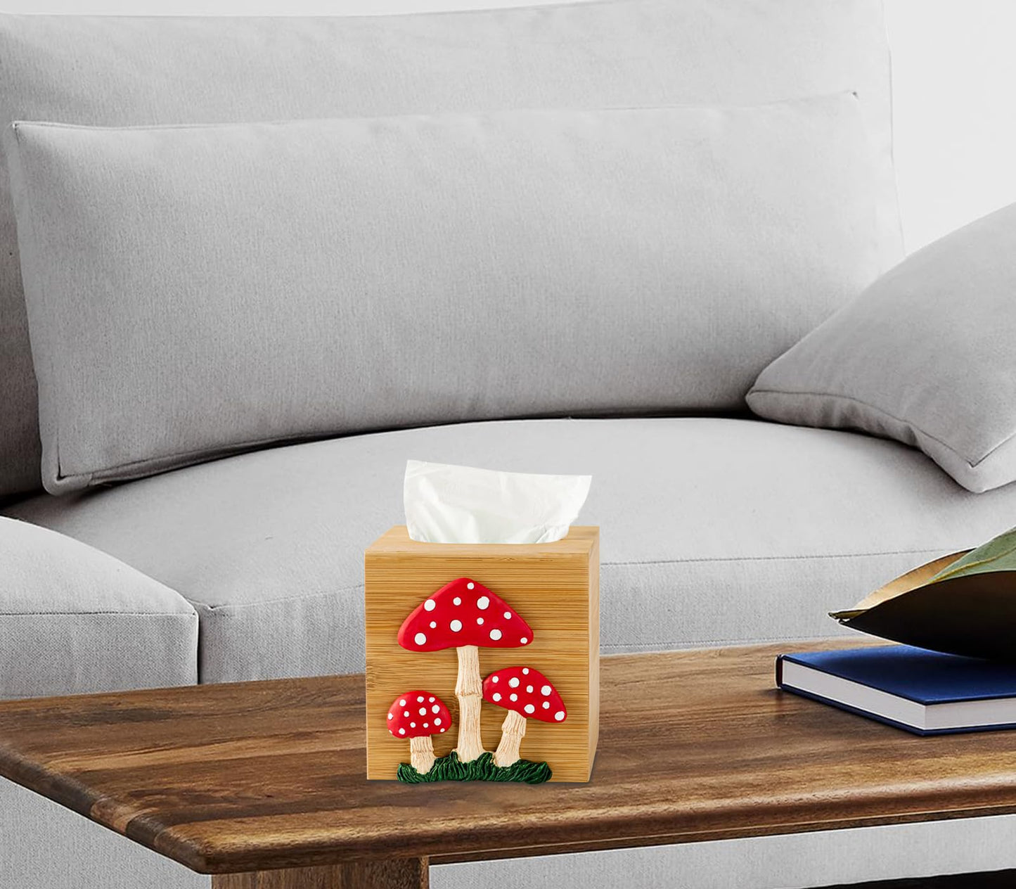 Mushroom Tissue Box Cover Square Tissue Box Holder Bamboo Tissue Box Holder Square Cube Decorative
