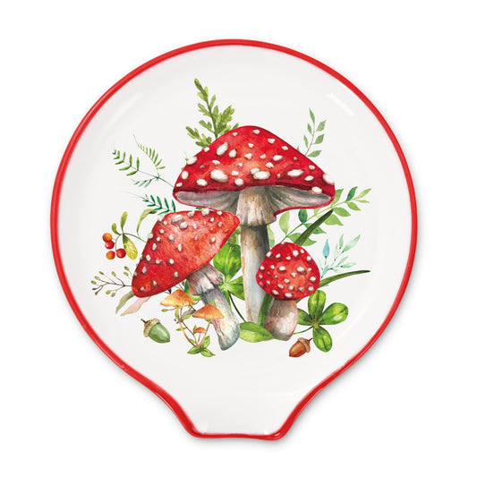JarThenaAMCS 4.7inch Mushroom Spoon Rest Watercolor Cute Red Mushroom Small Coffee Spoon Holder for Fall Kitchen Decoration Coffee Stirrers Teaspoon Bar Station Accessories