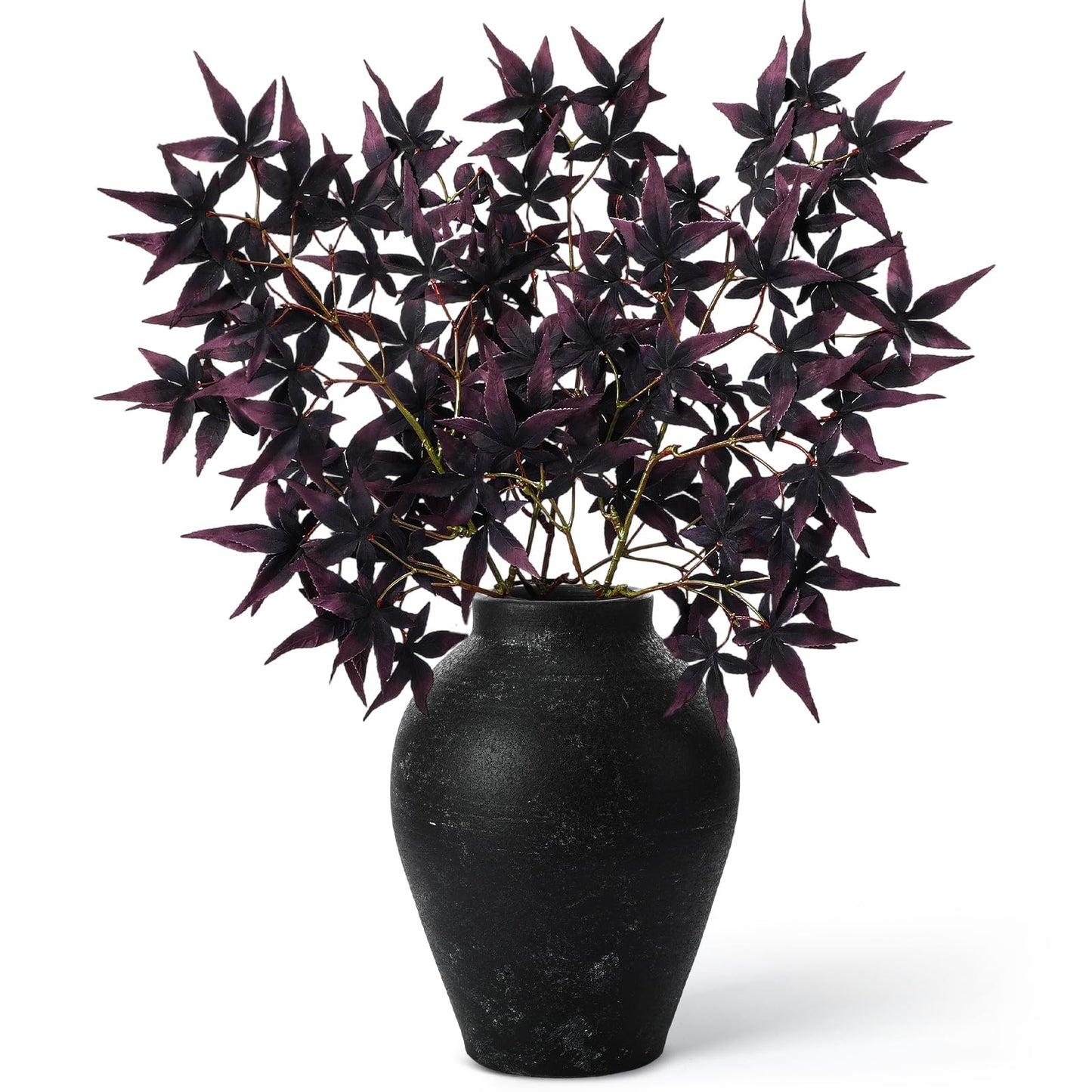 Janinka 29" Fall Artificial Japanese Maple Leaves Stem Fake Fall Maple Leaves Stem Autumn Faux Bushes for Vase Farmhouse Table Centerpiece Halloween Thanksgiving Decor 3 Pcs(Black Currant)