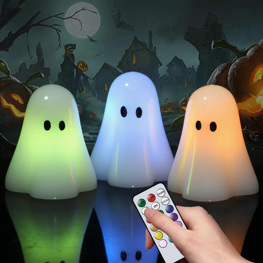 Wondise Halloween Flameless Candles Color Changing with Remote Timer, Real Wax Battery Operated Flickering Halloween Spooky Ghost Candles for Halloween Decoration Gift （D 3" x H 3.5"）